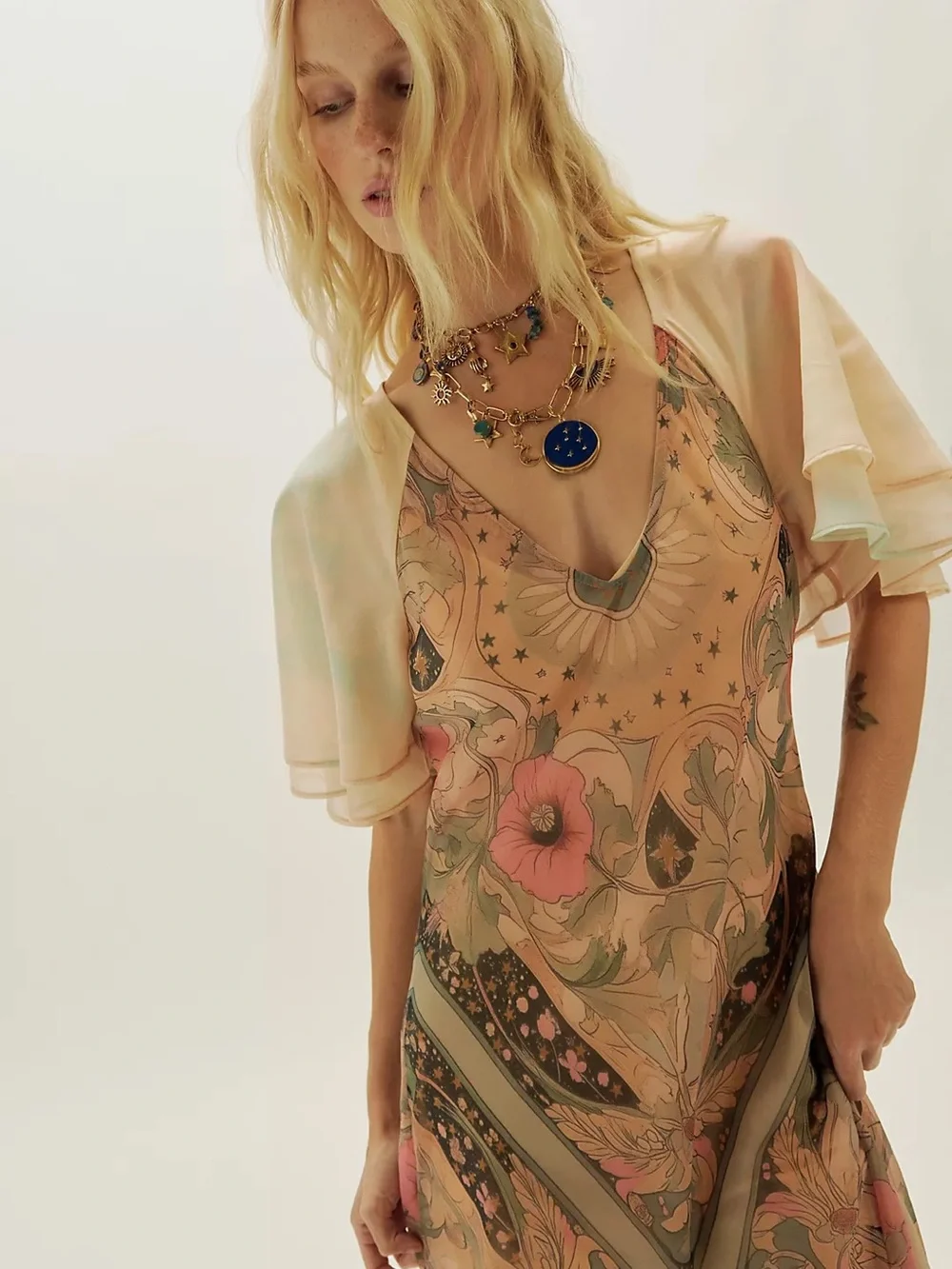 People Bohemian Floral Maxi Dress in Blush Pink